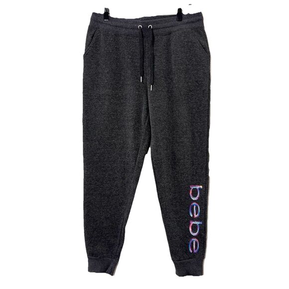 Bebe Sweatsuit Womens L Gray Sequins Rhinestones Logo Hoodie Joggers Lounge Y2K - Picture 4 of 11